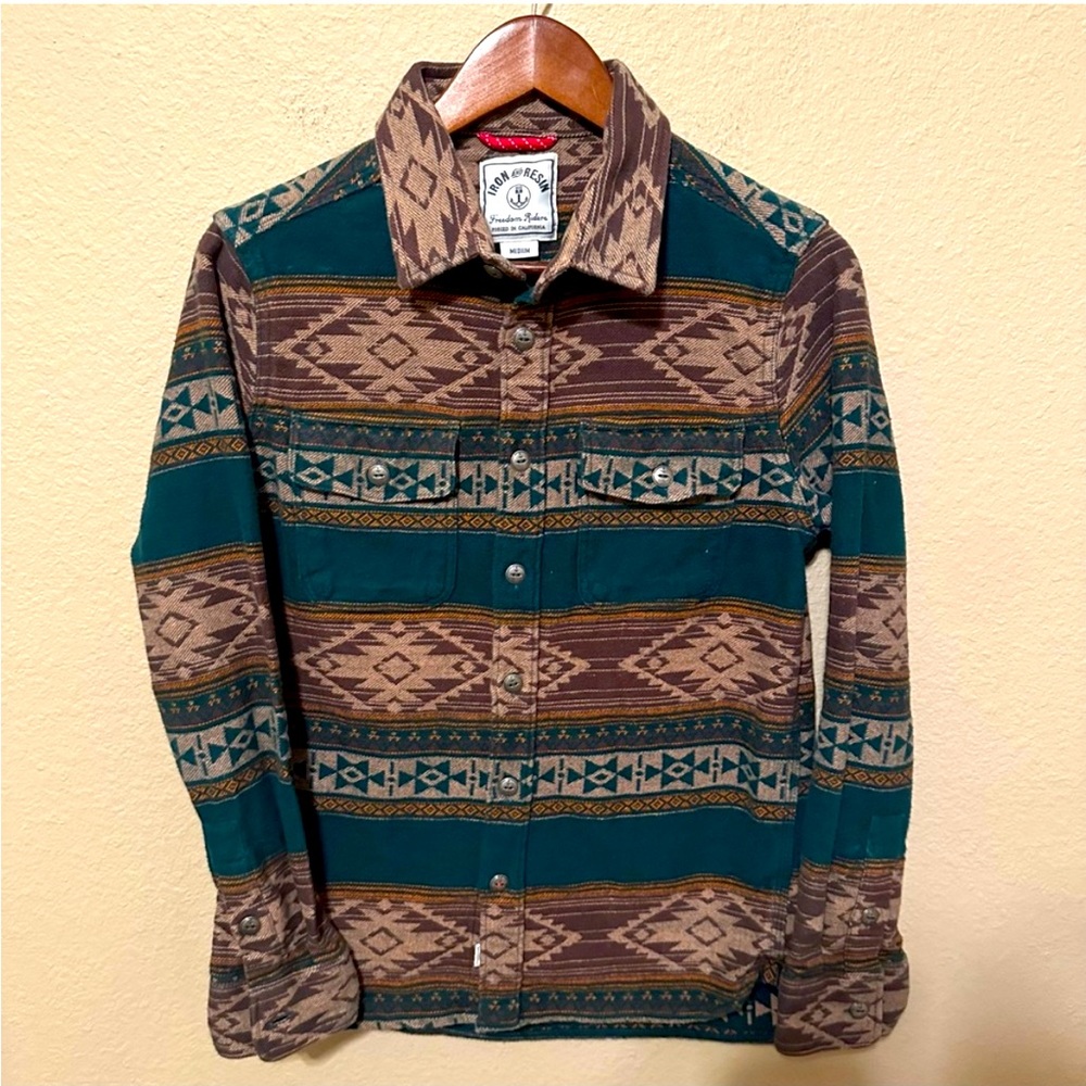 Iron and Resin Aztec Flannel Button Up Shirt.